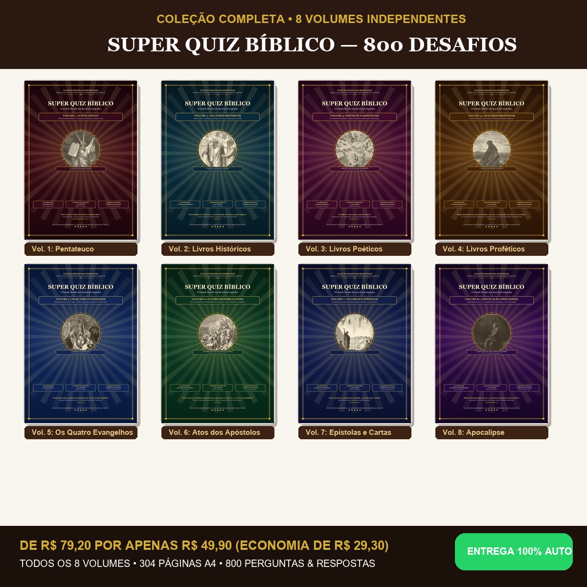Super Quiz Bíblico — Coleção Completa 8 Volumes (800 Perguntas Comentadas)