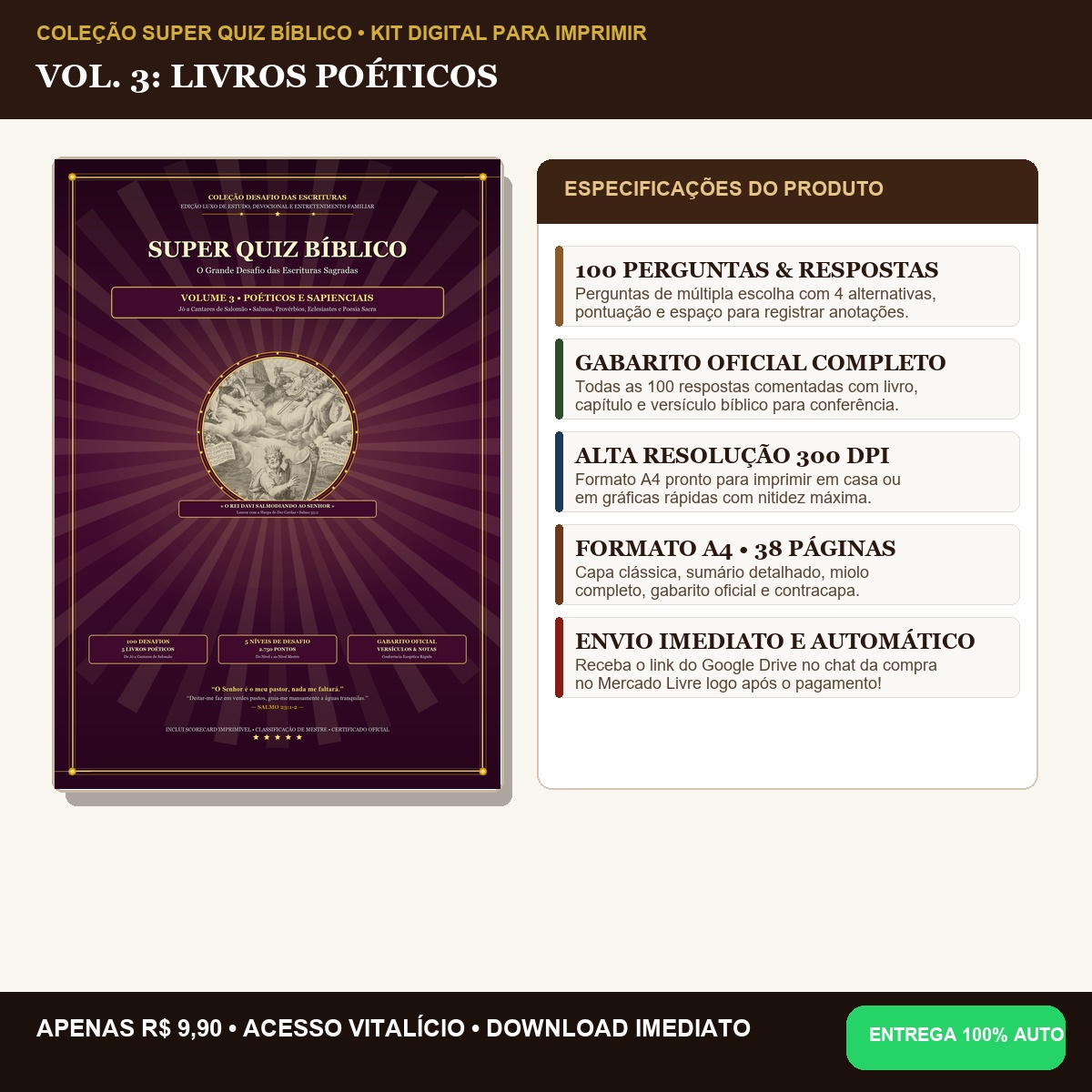 Super Quiz Bíblico — Volume 03: Livros Poéticos (100 Perguntas Comentadas)