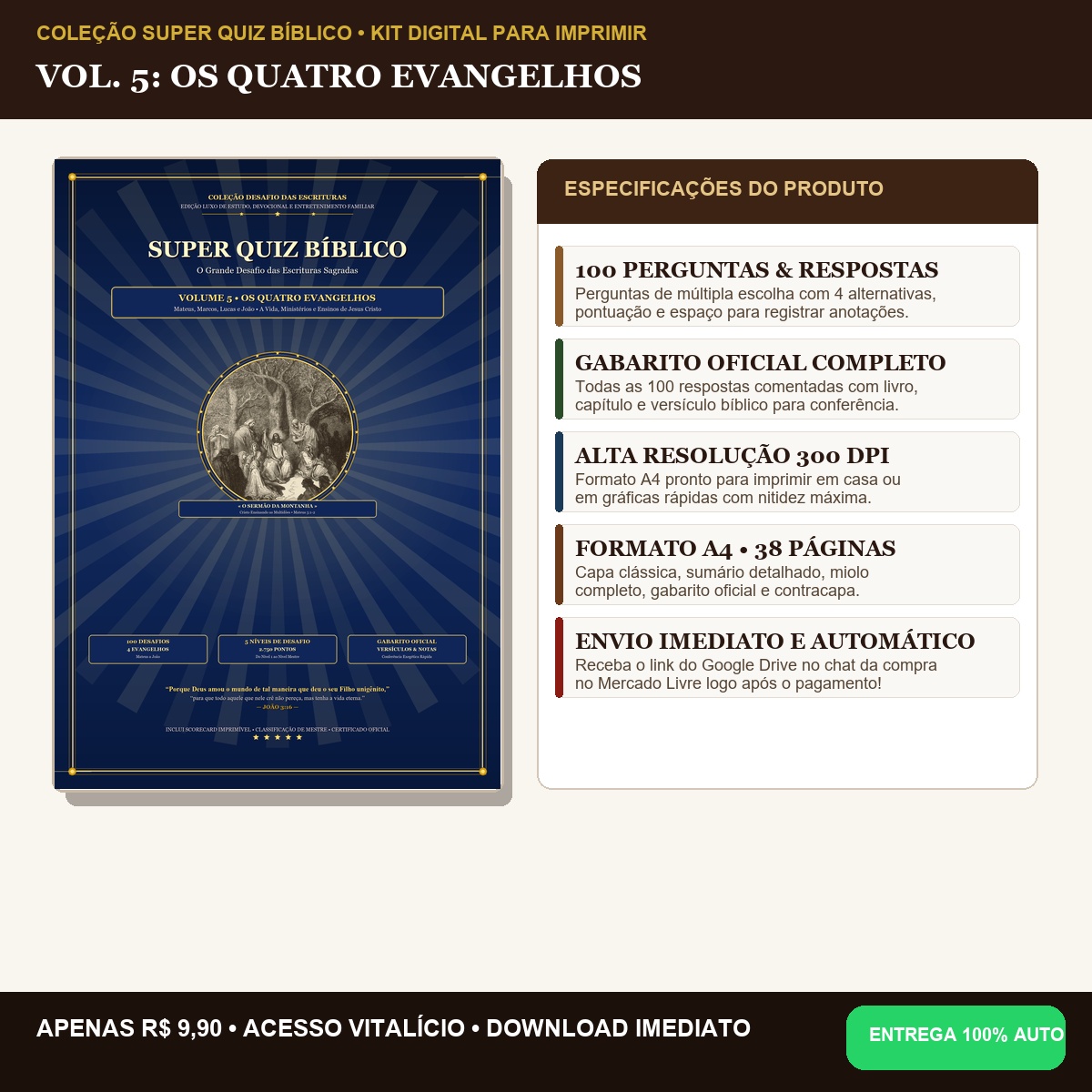Super Quiz Bíblico — Volume 05: Os 4 Evangelhos (100 Perguntas Comentadas)